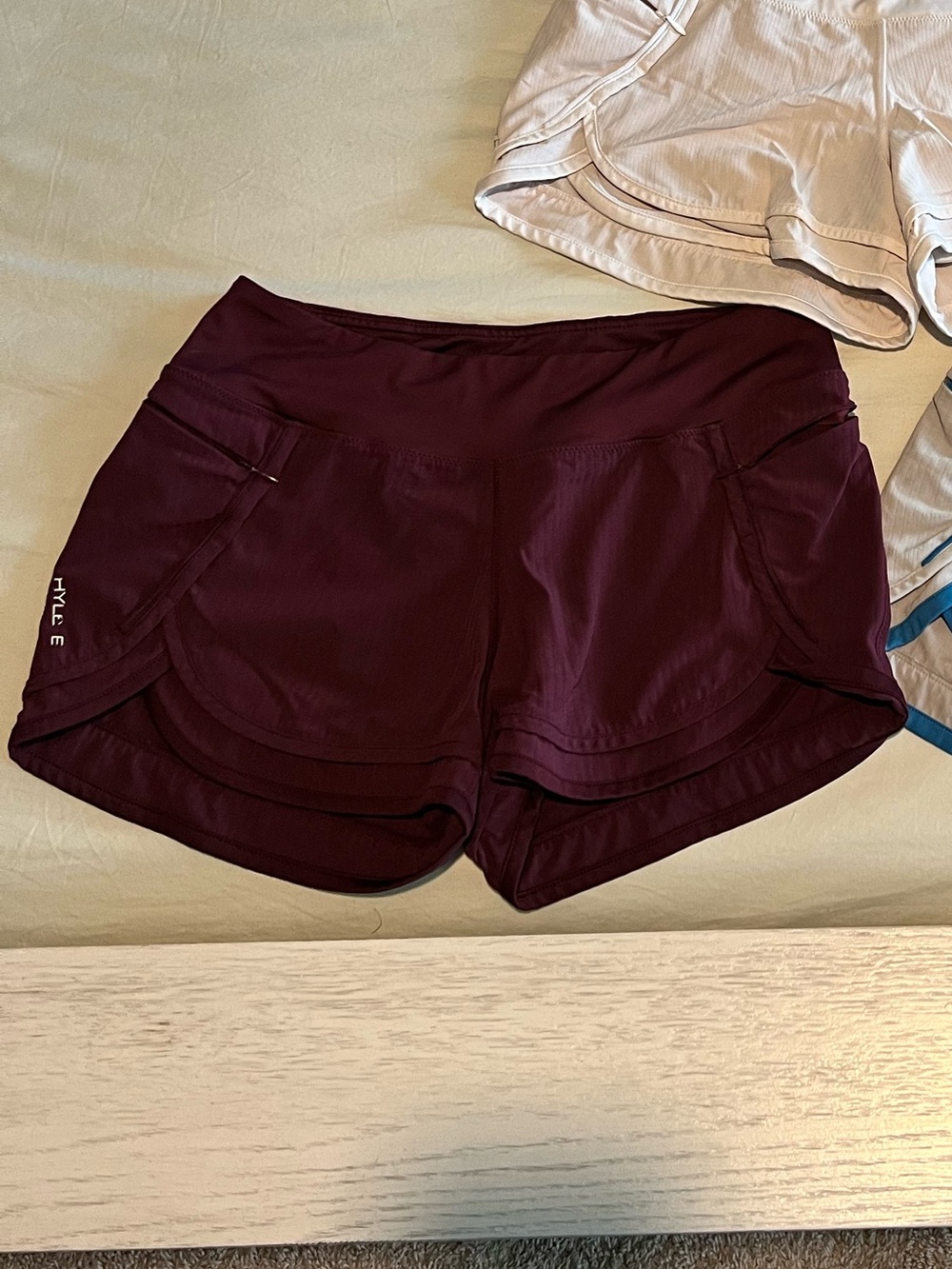 Hylete Women’s Athletic Shorts bundle - White, Maroon & White/Blue - size Medium - Picture 3 of 5